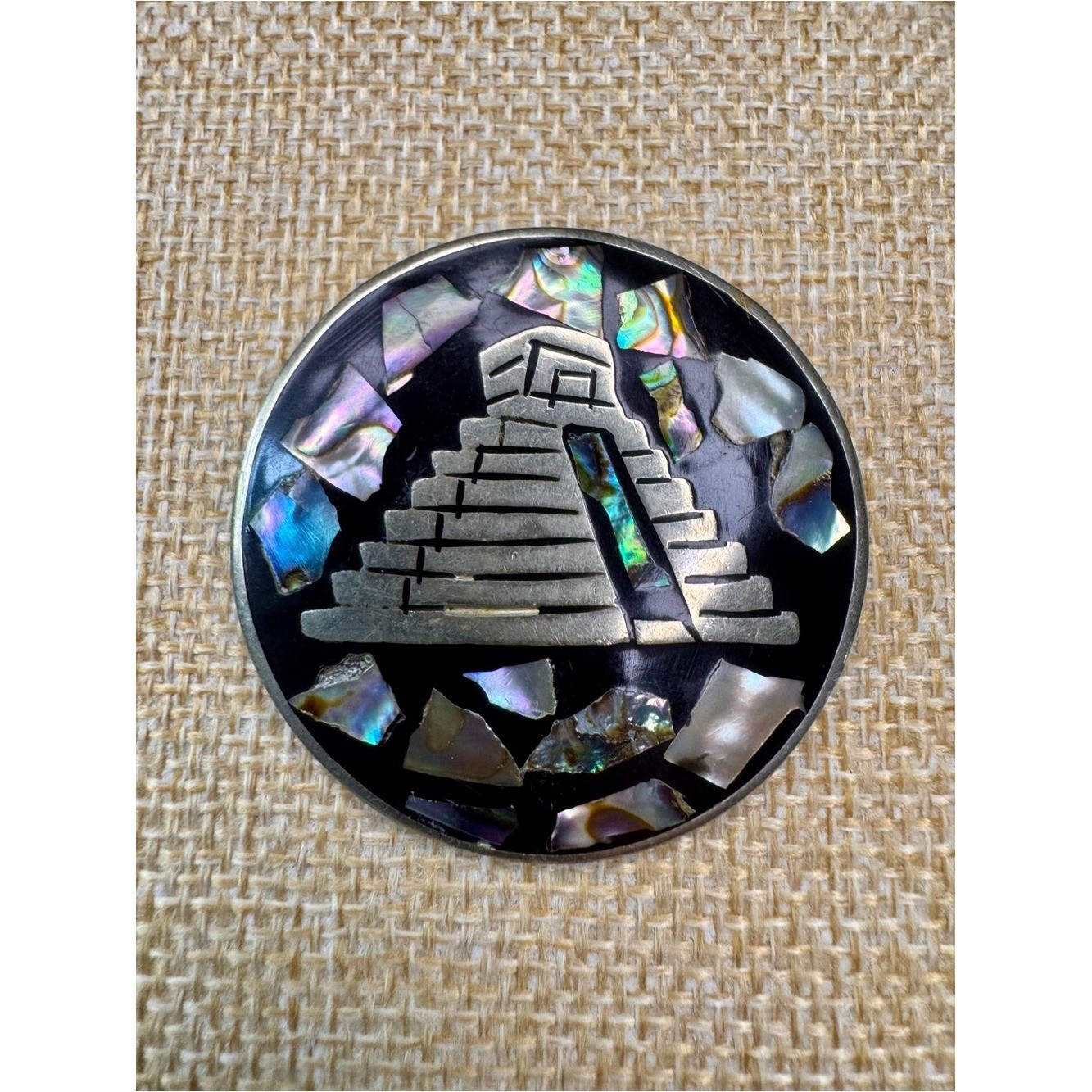 Vintage Alpaca Mexico Abalone Inlay Pendant or Brooch