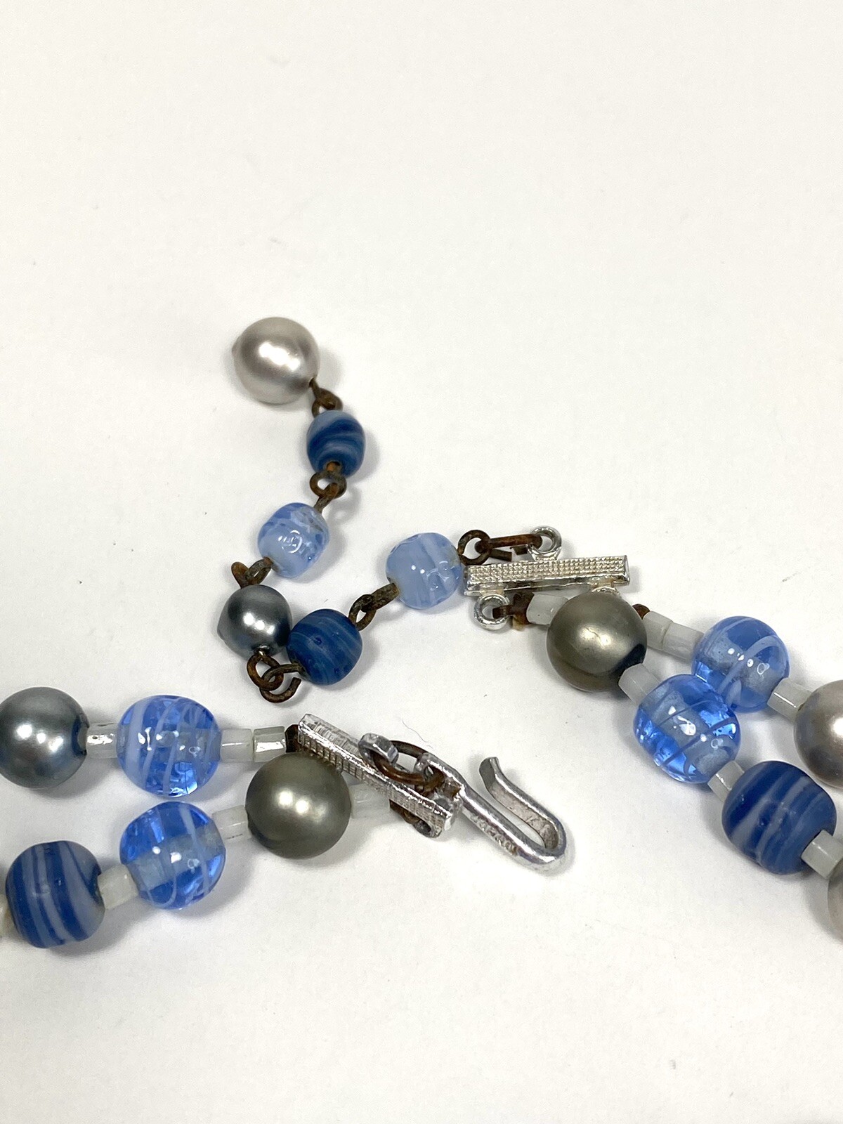 Japan Necklace Two strands Blue Glass Acrylic Beads 14”+ 2”