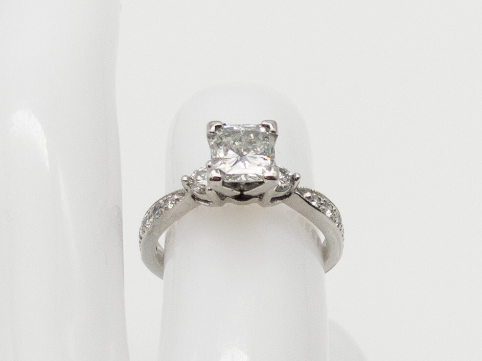 Signed COAST 1.53ct SI H Princess Cut Diamond Platinum Wedding Ring