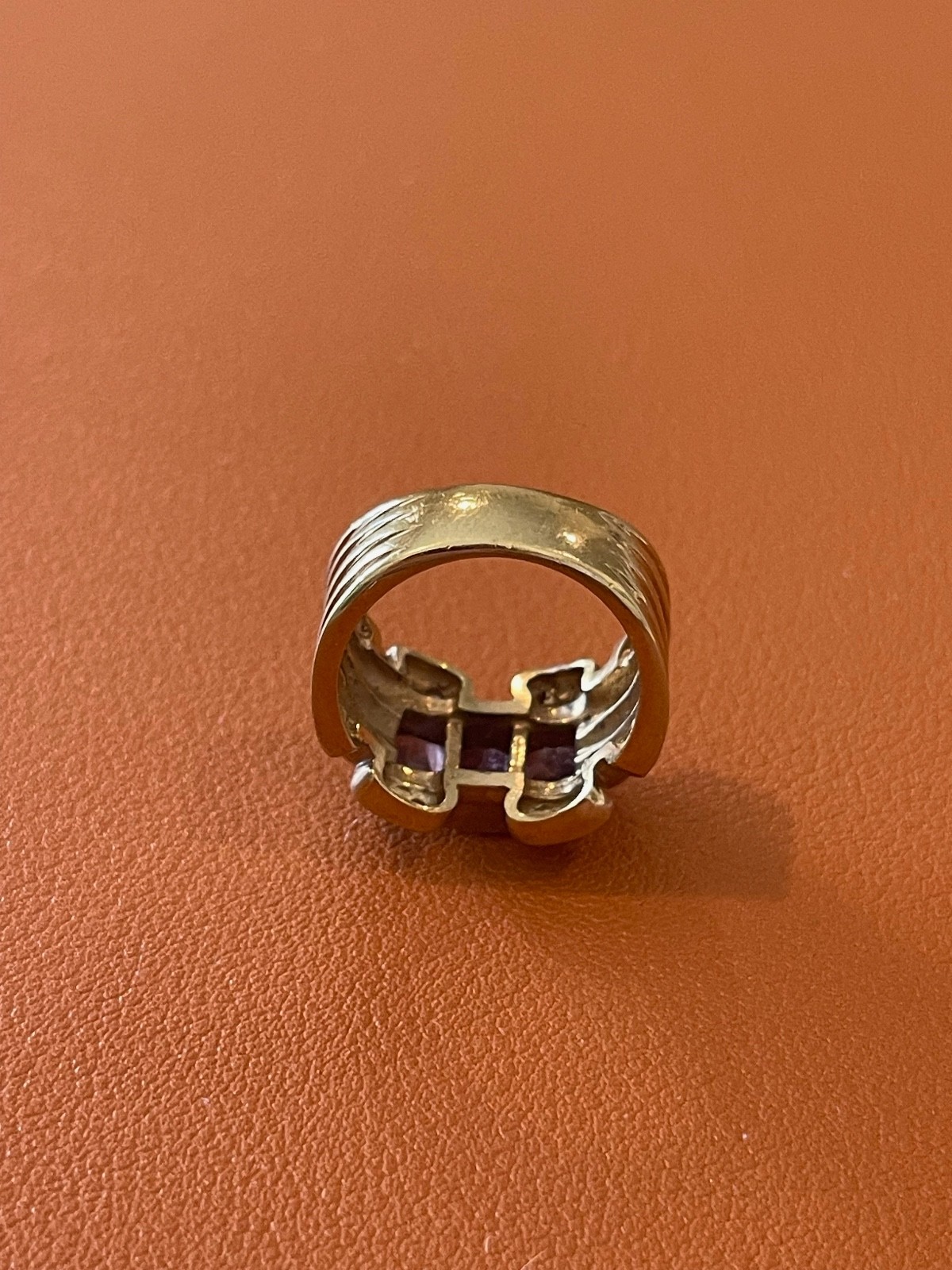 RF Sterling SIlver Ring w/ Gold Wash Purple & Clear Stones Size 6.5