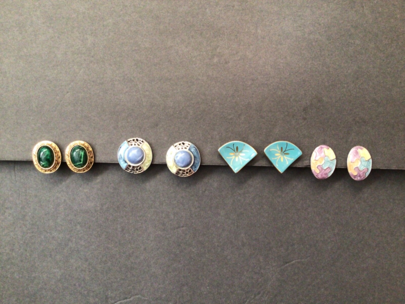 Lot of 4 Vintage Unbranded Mod Retro Rhinestone Clip On Earrings 60s 70s 80s