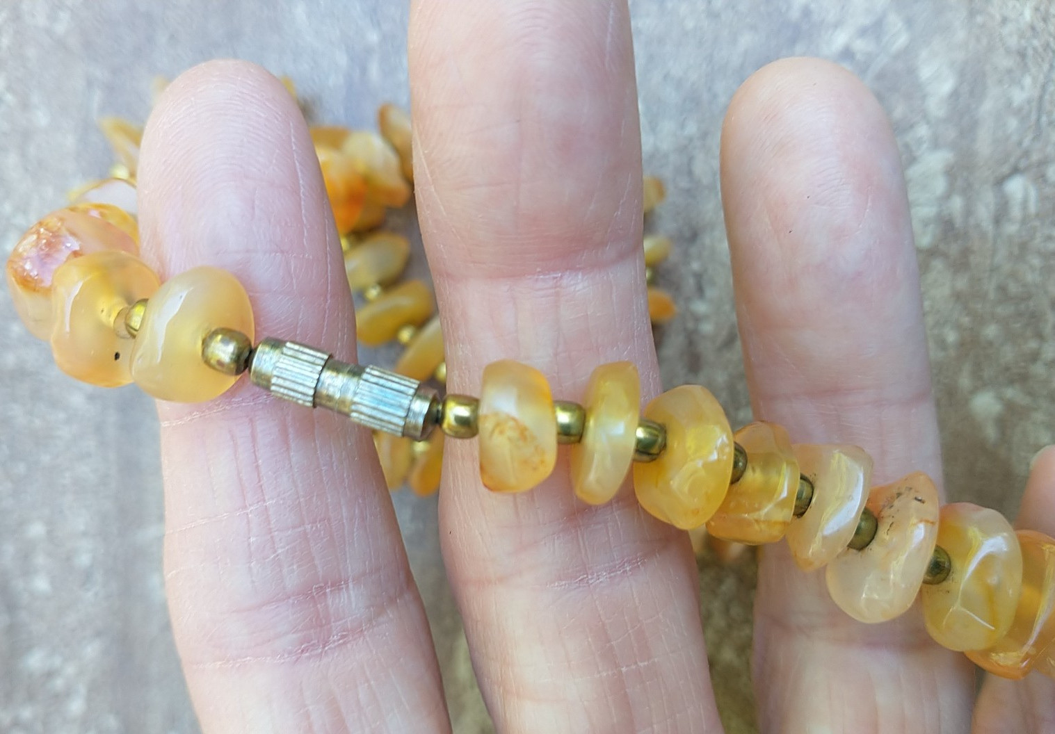 Baltic Amber Natural Honey Tones Necklace w/Gold Beads and Barrel Clasp 20″