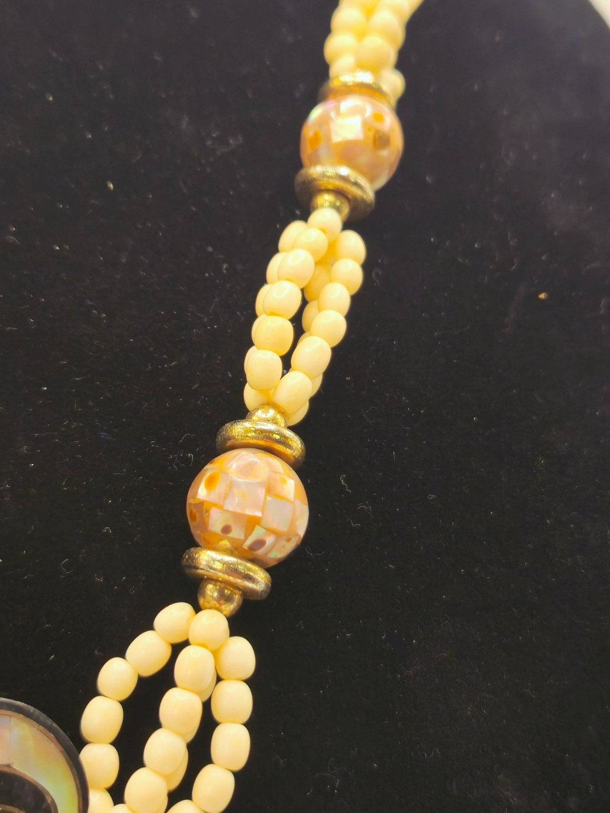 Vintage 1960s Abalone Shell Anchor Pendant Necklace Mid-Century Nautical Beaded