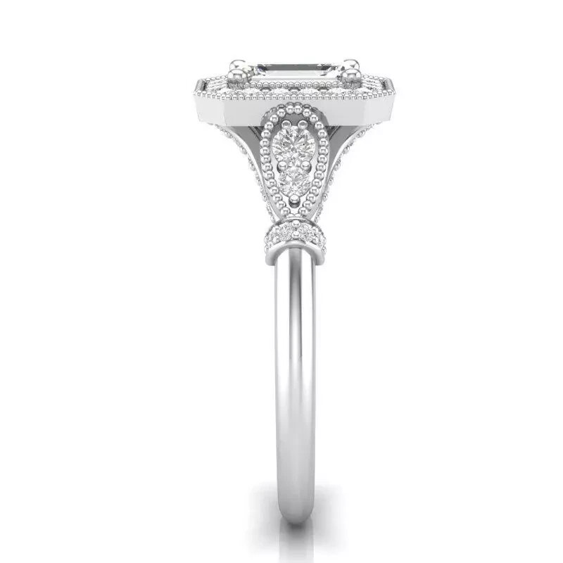 Emerald Cut Lab Created Diamond Art Deco Style Wedding Ring 14k White Gold FN