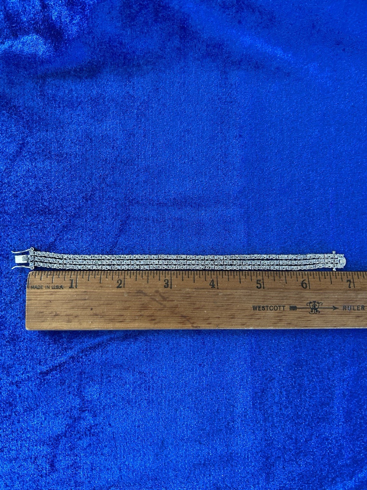 Vintage Sterling Silver Triple Strand Diamond Tennis Bracelet Size 6.75 Nice One