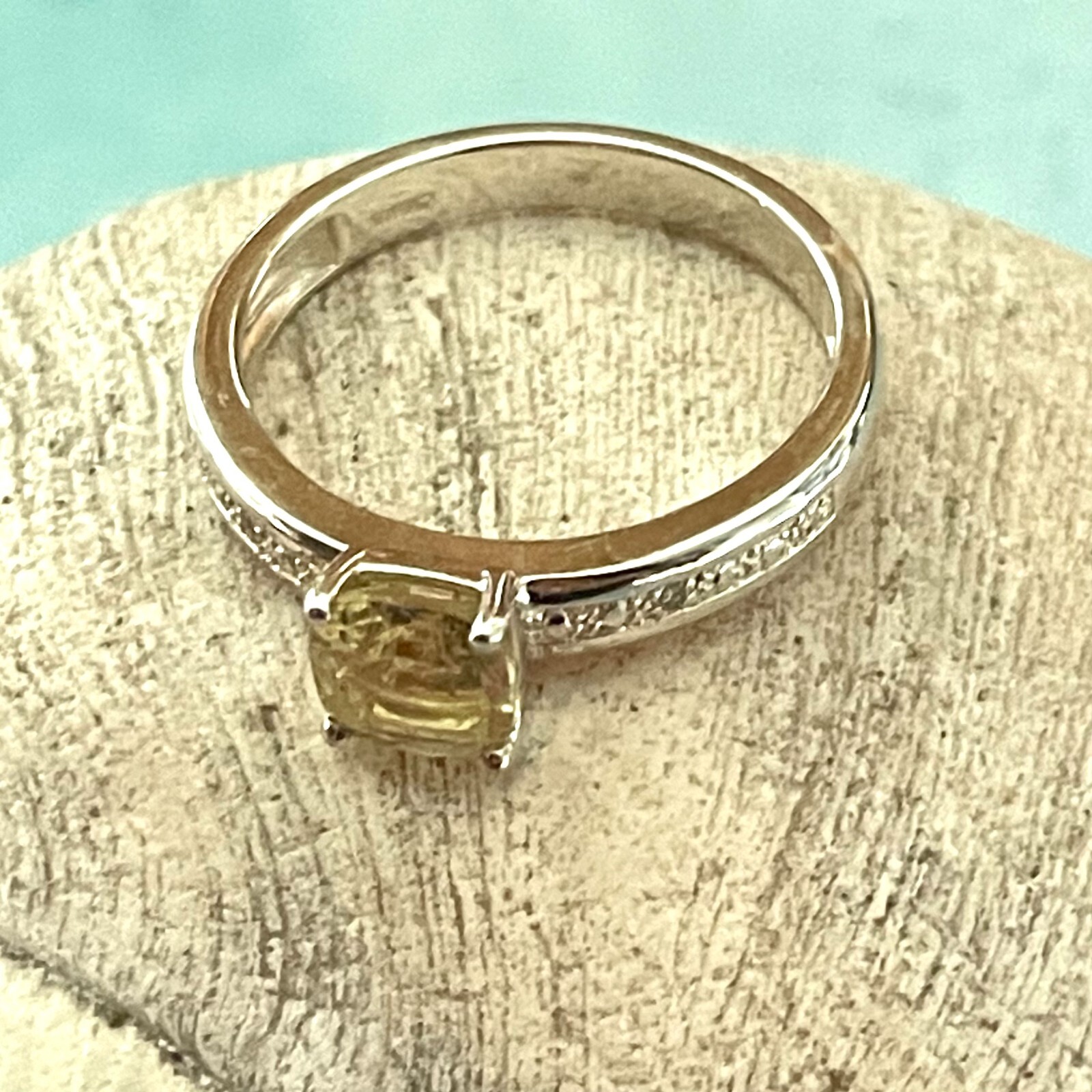 Vintage Citrine Cubic Zirconia Sterling Silver 925 Ring Size 7.75