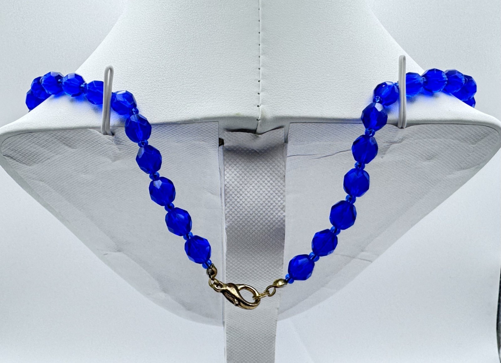 VTG Blue Glass Bead Necklace Bracelet Pierced and Clip On Earrings Set