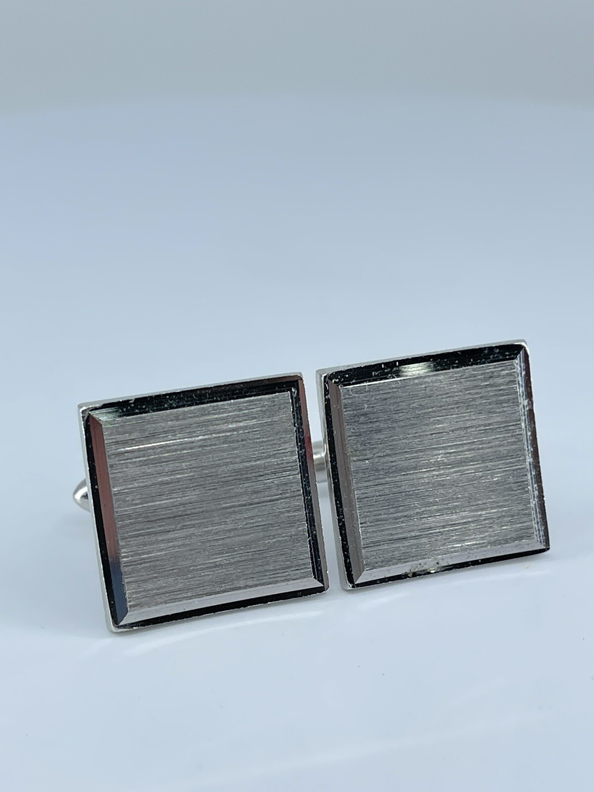 Vintage Swank cufflinks brushed and polished silver tone square design 3/4″
