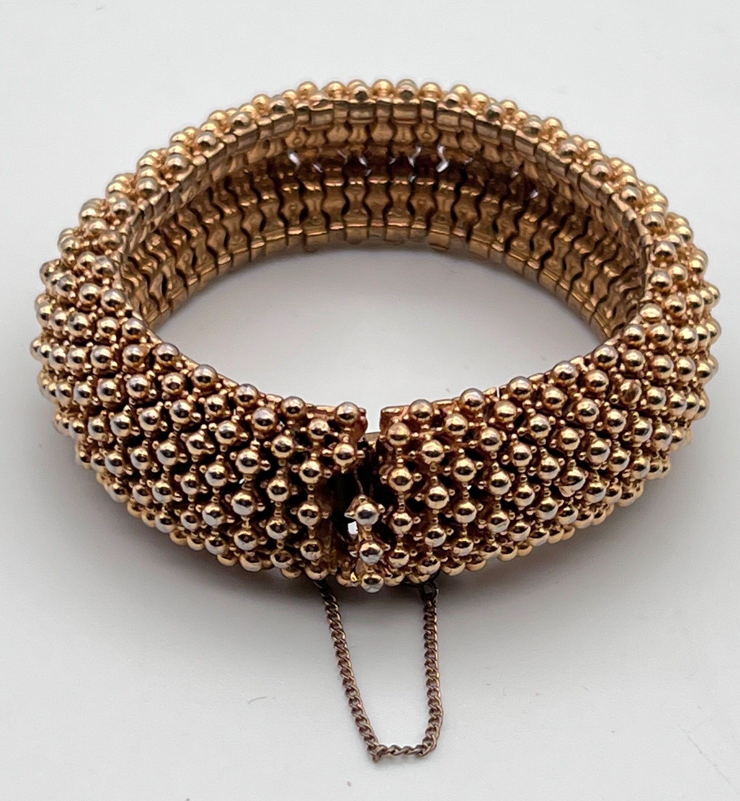 Vintage Ciner Caviar Ball Design Bracelet Gold Tone Metal Safety Chain Box Clasp