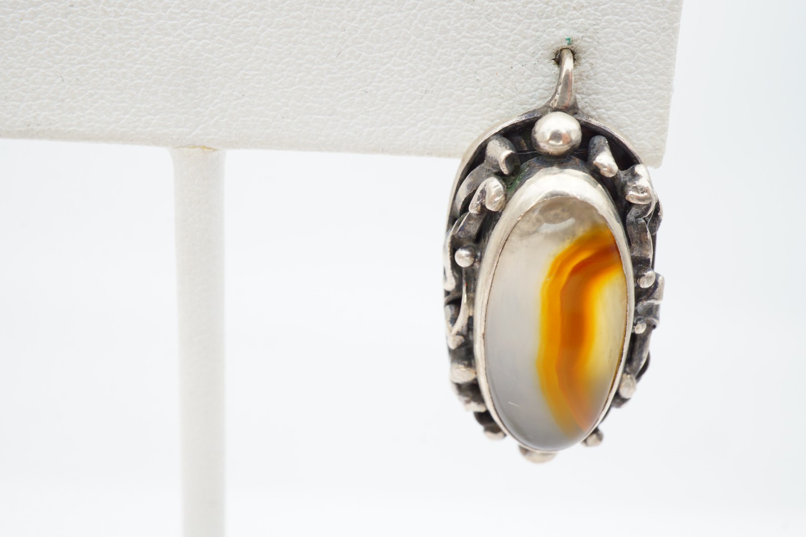 Vintage Sterling Silver 925 Agate Earrings Modernist Brutalist