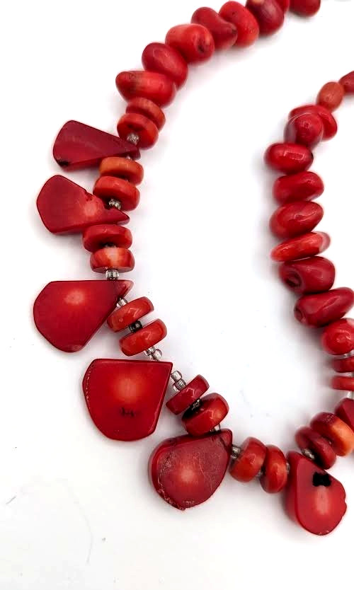 Vintage Genuine Coral Necklace Red Branch Coral Statement Bib 14 Inch