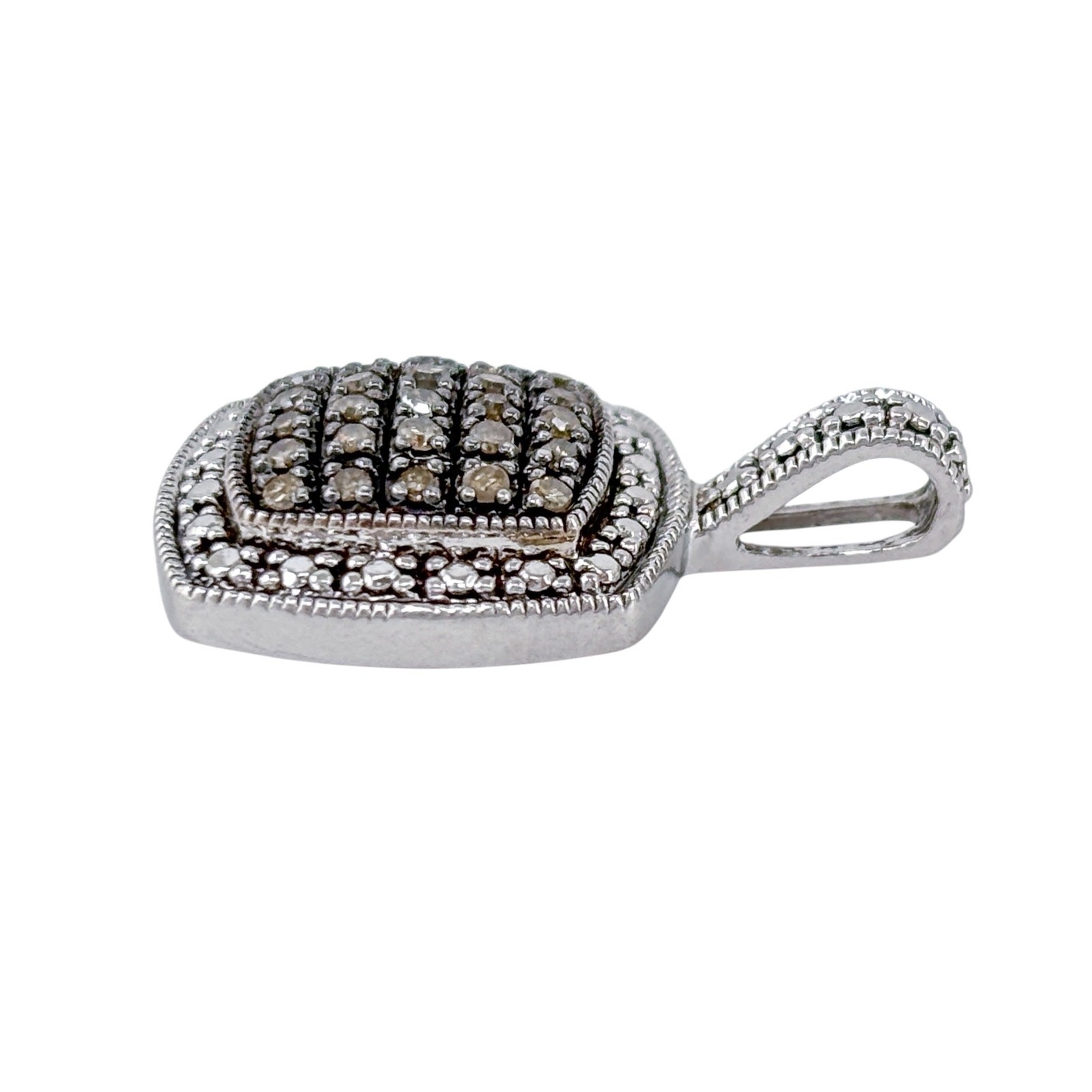 Sterling Silver 925 White Black Diamond Cushion Pendant