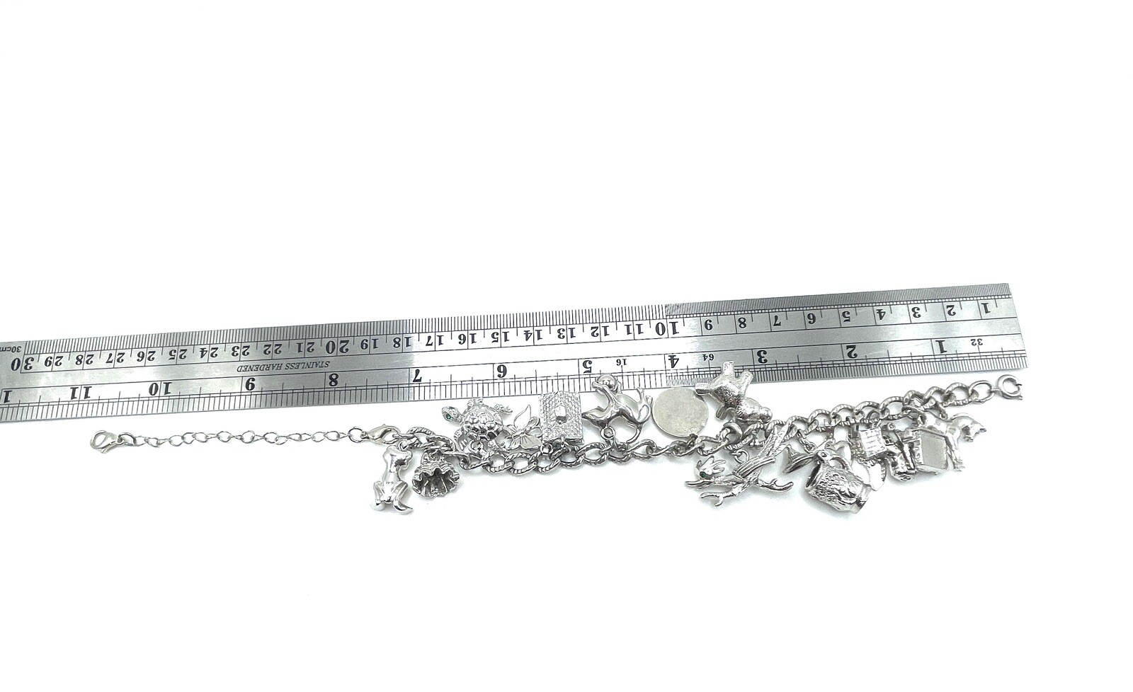 Monet Sterling Silver Articulated Figural Crystal Charm Bracelet 61.5g Vintage