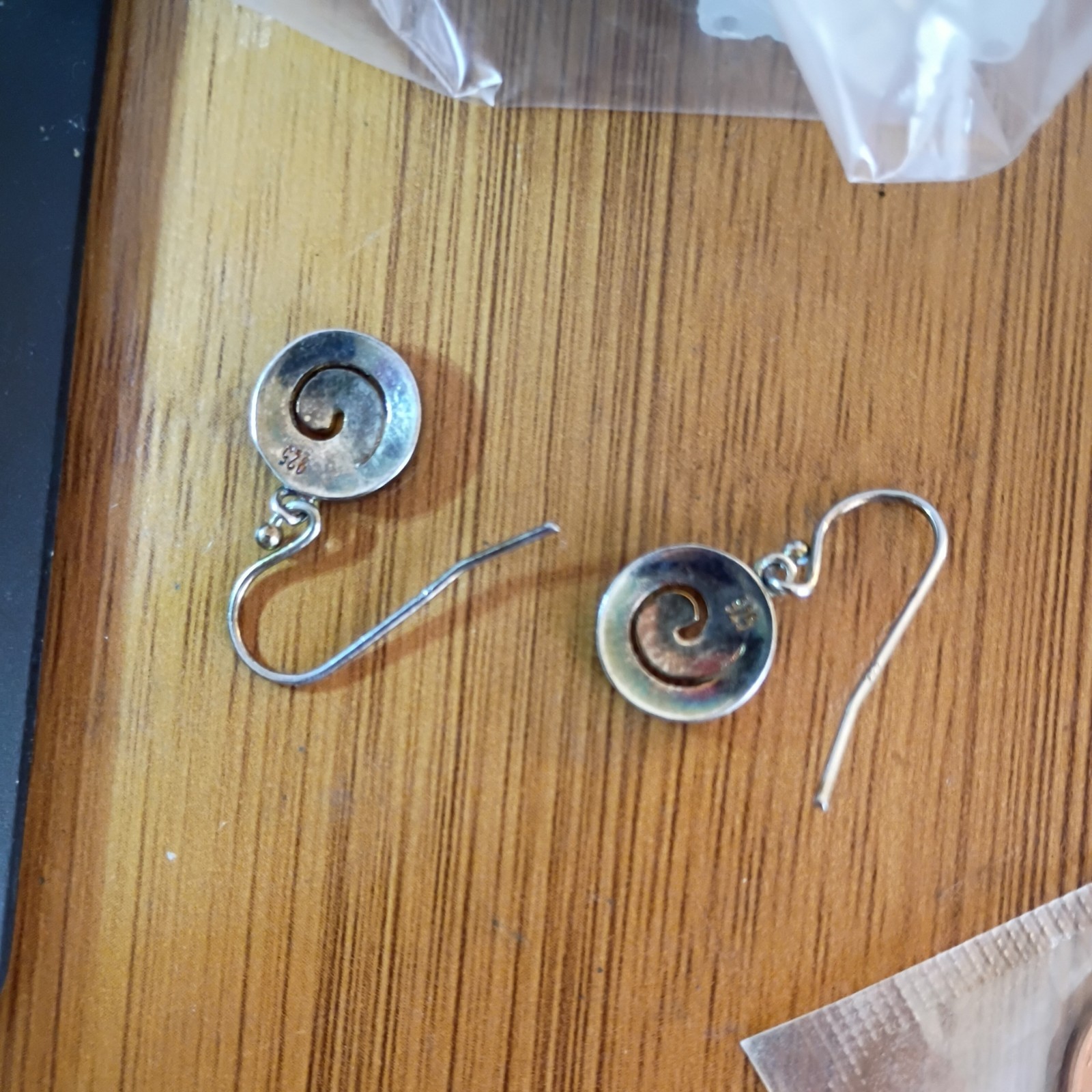 Vintage 925 Sterling Silver Blue Fire Opal Earrings Swirl Spiral