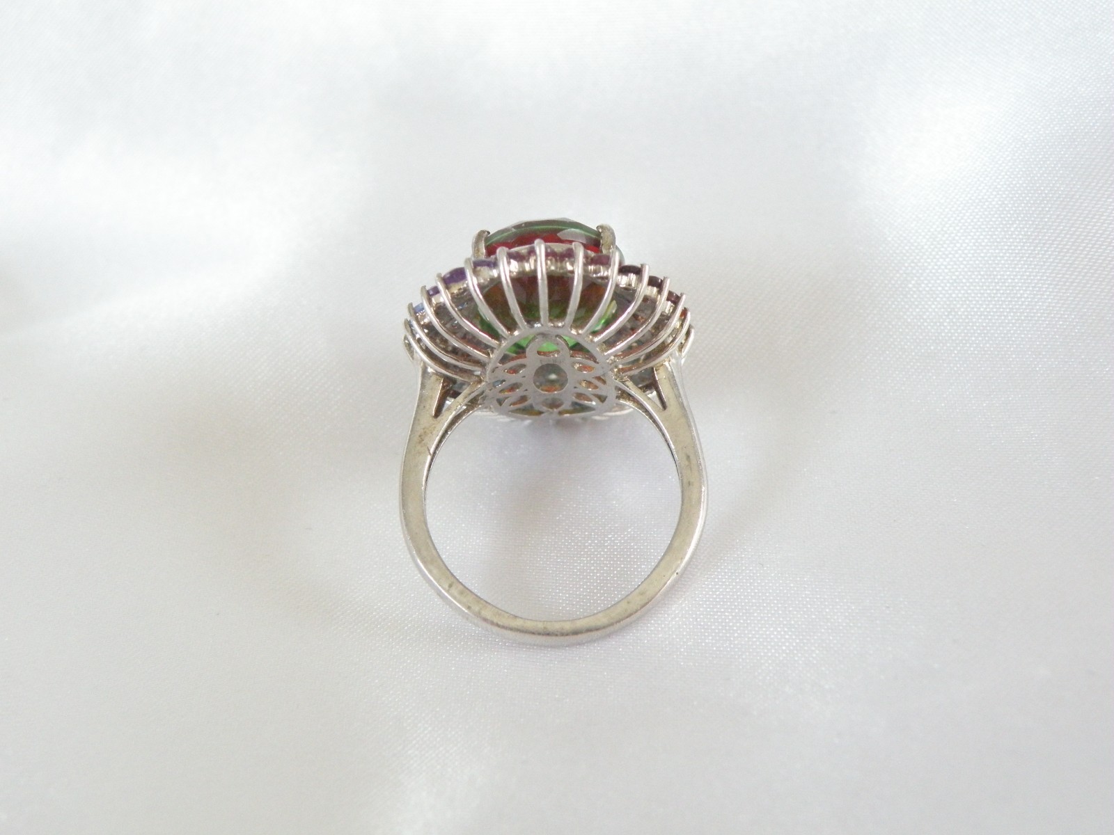 Large Sterling Silver 925 Watermelon Tourmaline Exotic Gemstone Statement Ring 8