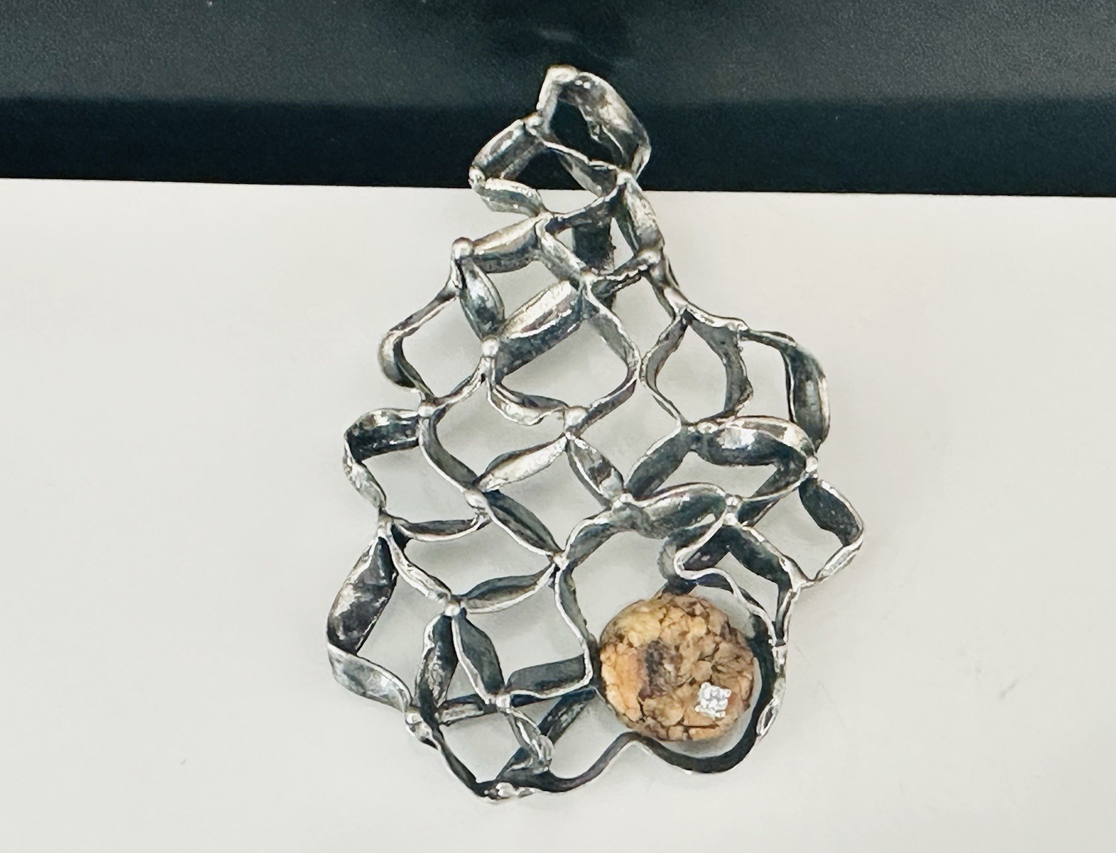 Sterling Silver 925 Abstract Vintage Modernist Retro Pendant Handmade Hallmarked