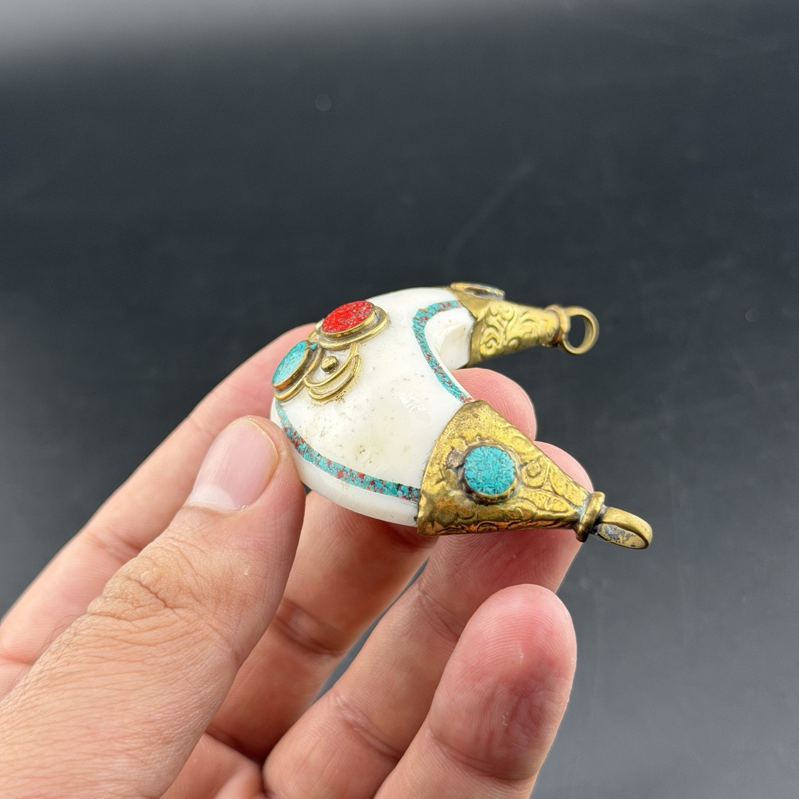 Unique Crescent Shaped Amulet Handcrafted Himalayan Folk Jewelry Pendant