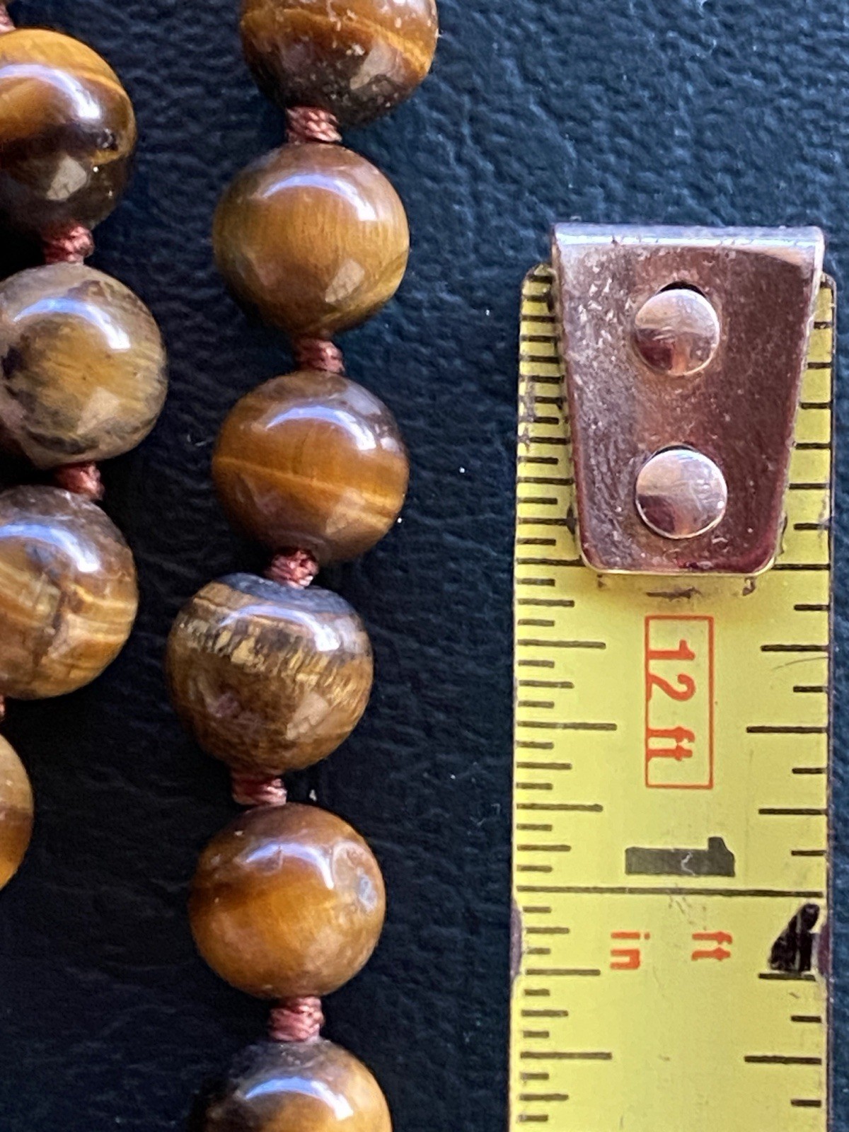 Vintage Tiger Eye Bead 2 Necklaces – 17” & 18” Knotted Stone Gold Tone Clasp
