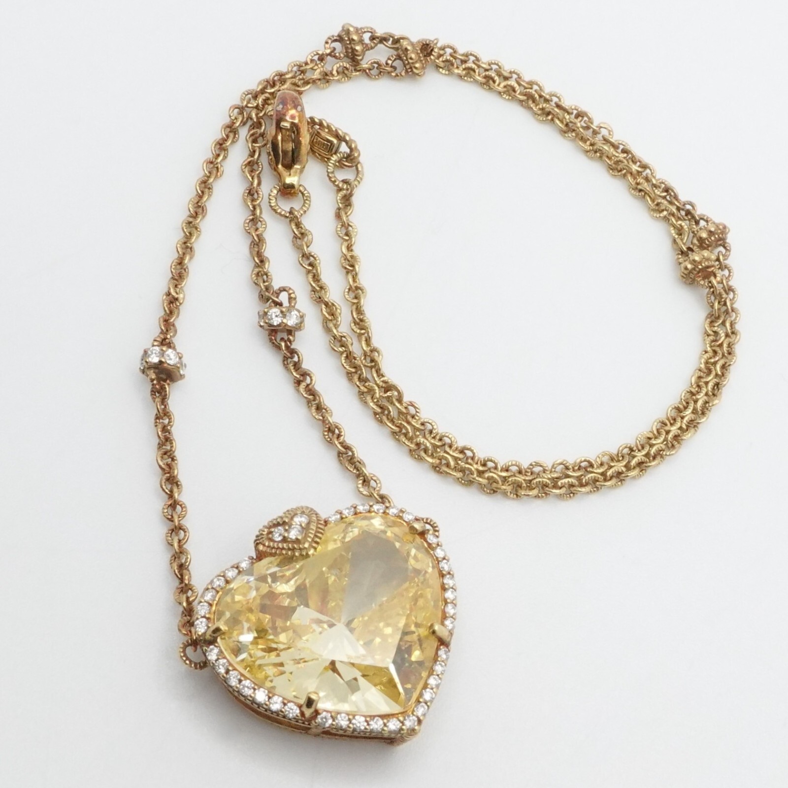 Judith Ripka 18K Yellow Gold Yellow Crystal & Diamond Heart Necklace 17″