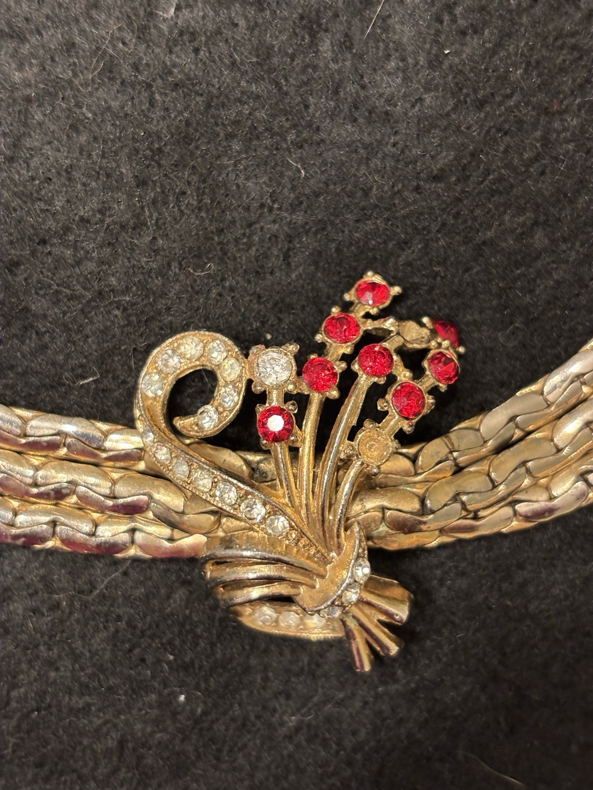 RARE VTG CORO? GOLD TONE CRYSTAL RHINESTONE BOUQUET TRIPLE ROW BRACELET *43.6 g