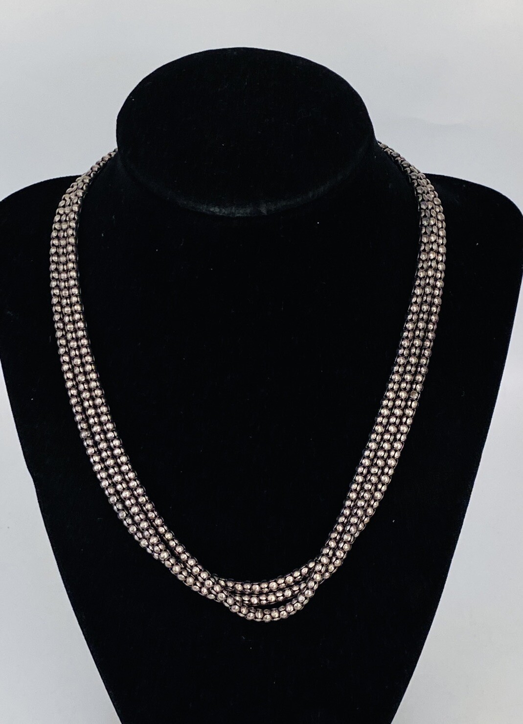 Vintage Italy Sterling Silver 3-Strands Popcorn Chain Toggle Necklace 36-Grams