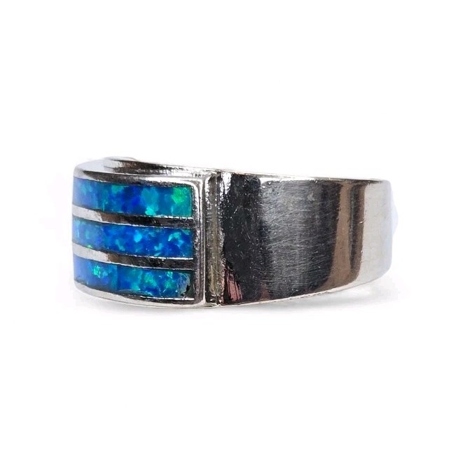 Southwestern Sterling Silver 925 Faux Blue Opal Channel Inlay Ring Size 7.5