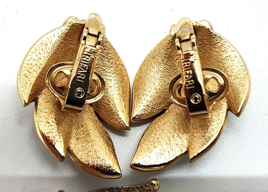 Alfred Philippe Trifari Harlequin Green Enamel Earrings and Brooch!