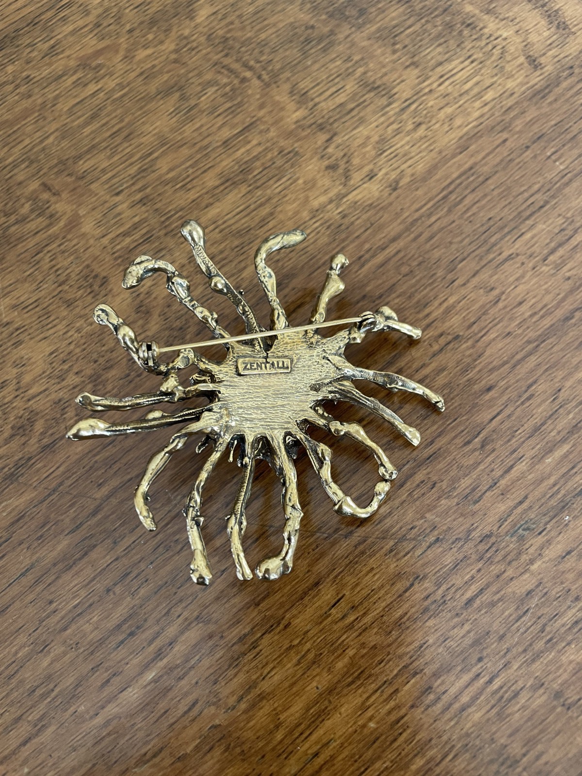 Vintage 1970s ZENTALL Brooch Modern Abstract Brutalist Gold Tone – SIGNED 3″