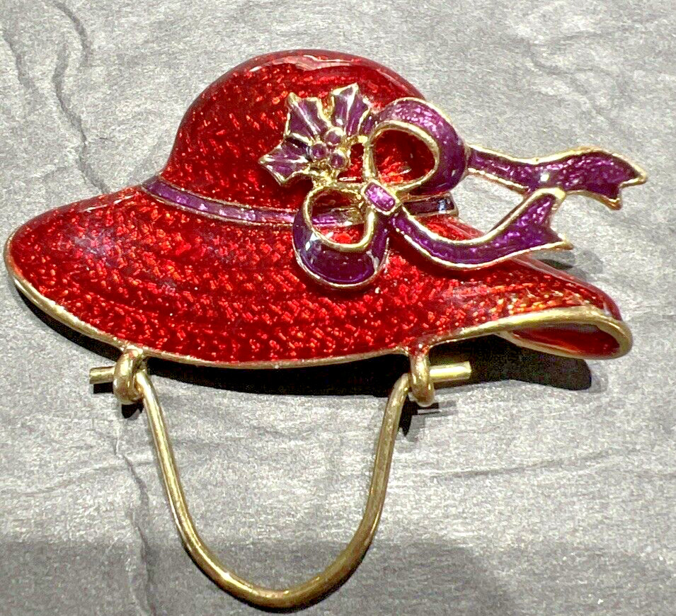 Vintage Red Hat Enamel Pin Gold Tone 2″ Lot 7