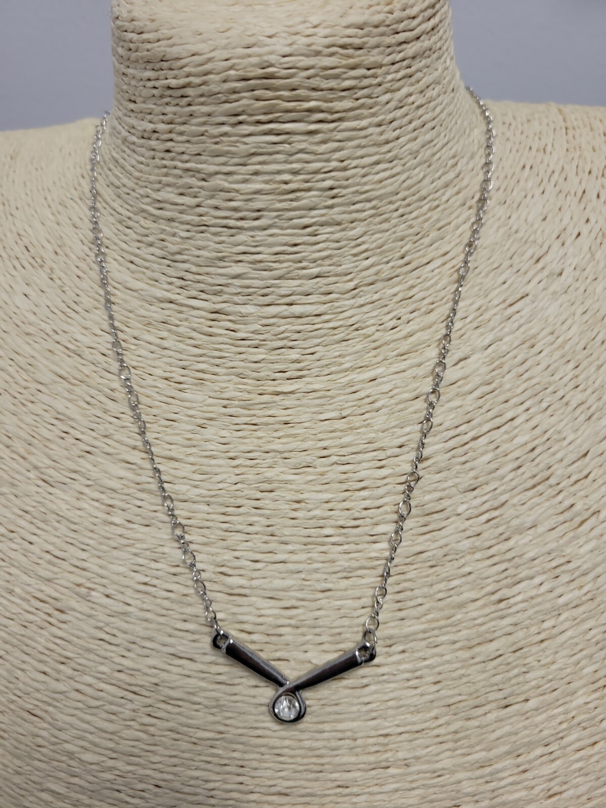 Silver Tone Solitaire Rhinestone Pendant Necklace 16 inches with 3 inch Extender