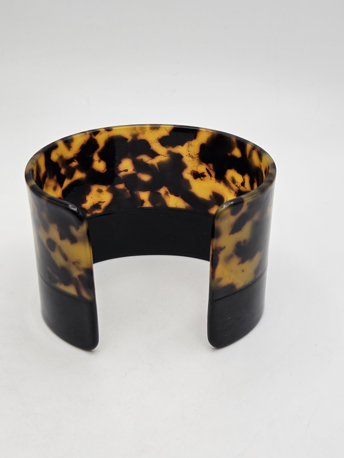 Vintage Faux Tortoise Shell Plastic Acrylic Wide Cuff Bracelet