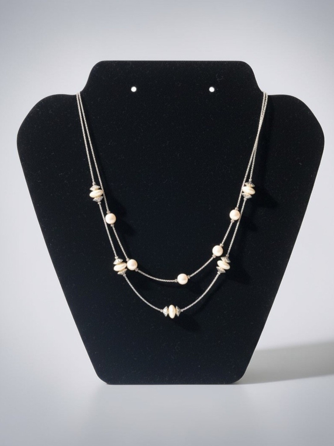18″ Double Strand Gold-toned Chains W/Light-Colored Beads With Spacers Necklace