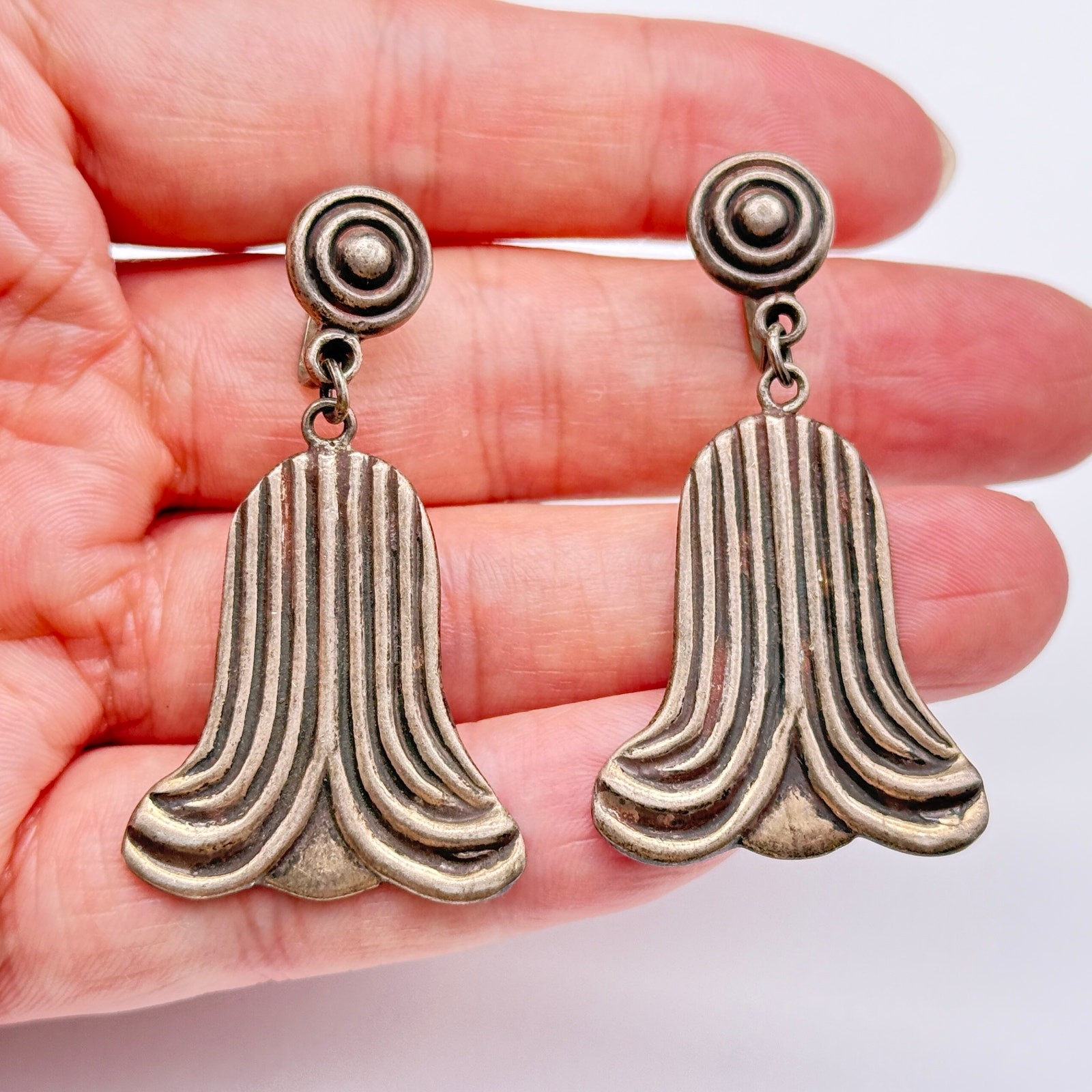 Vintage Los Castillo Trumpet Lily Taxco 495 Sterling Silver Screw Back Earrings