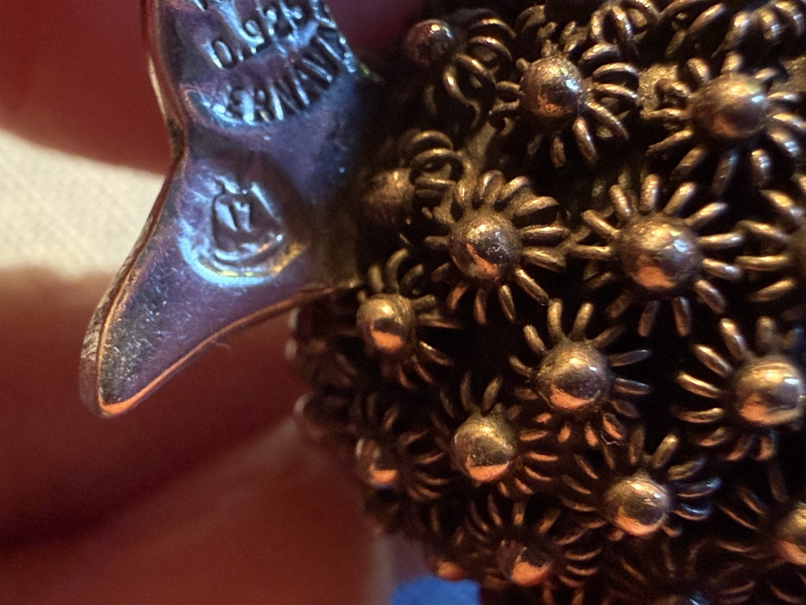 VTG MEXICO CUERA. R.D. EAGLE 17 CANNETILLE FLOWER OPEN MOUTH PUFFER FISH PENDANT