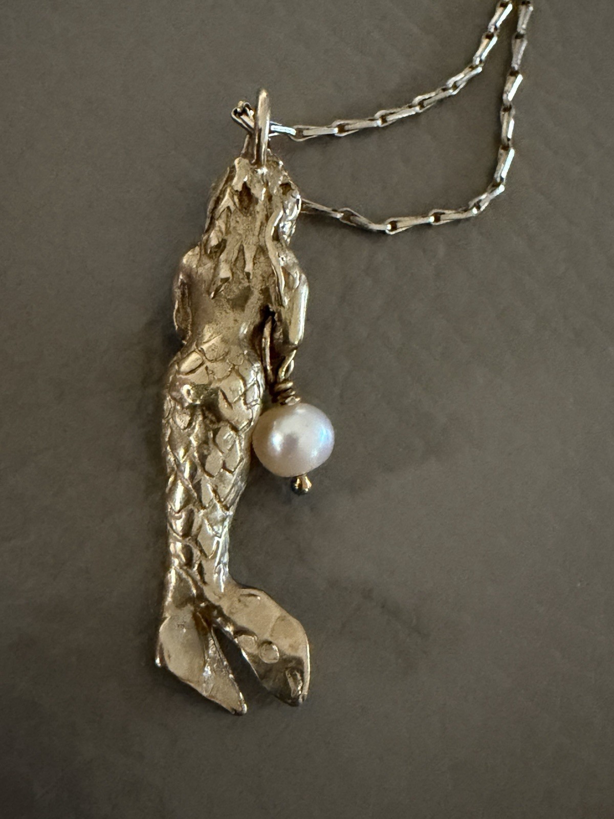 MERMAID with Pearl Gold Filled PENDANT on Gold Plate CHAIN Holding Heart