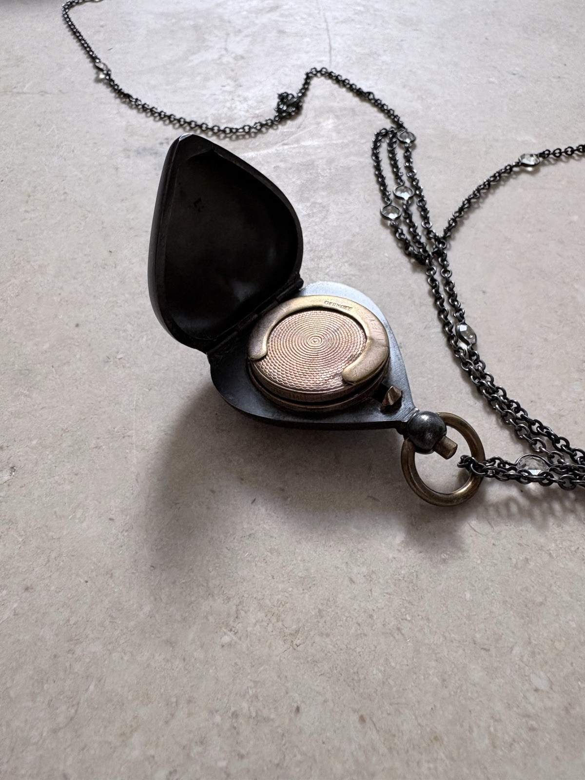 Antique Victorian Gunmetal Heart Locket Coin Holder Book Piece On A Chain