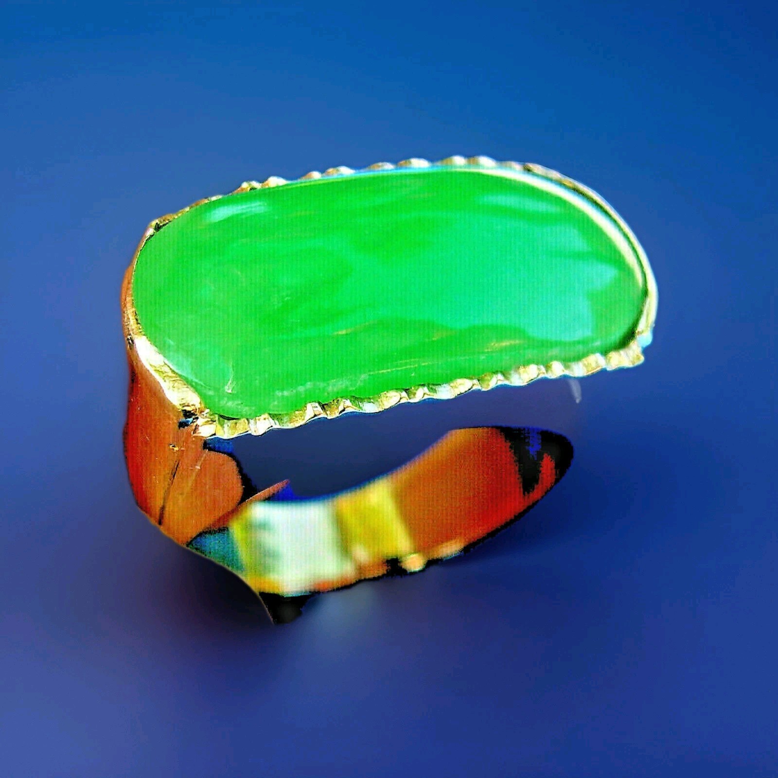 EARTH MINED Green Jadeite JADE Deco Ring Antique Solid 18K GOLD Size 8.75