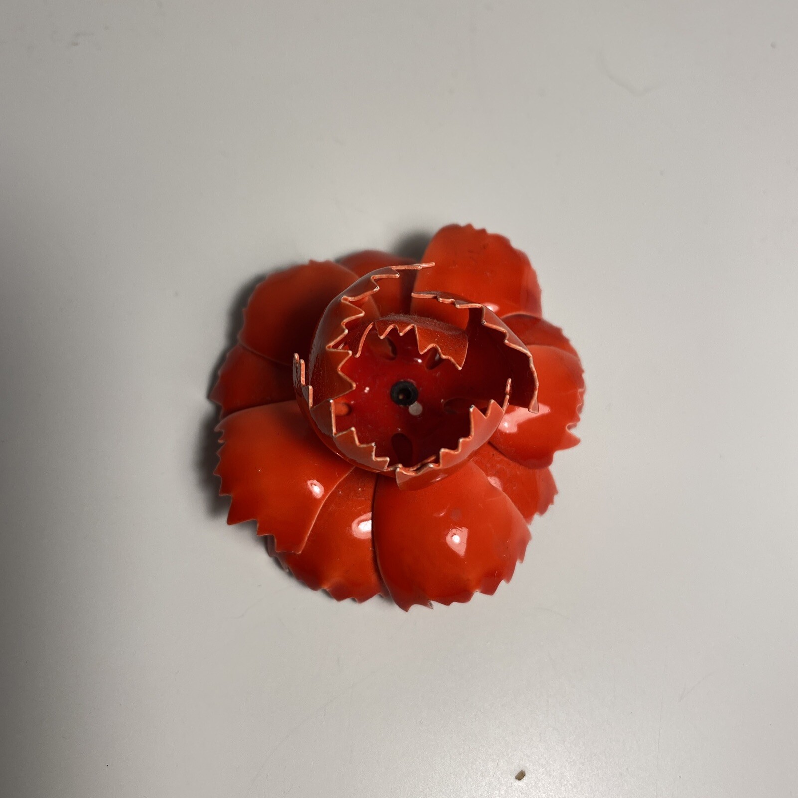 Vintage Enamel Red Pin Brooch Poppy Carnation Flower Painted Spring Jewelry