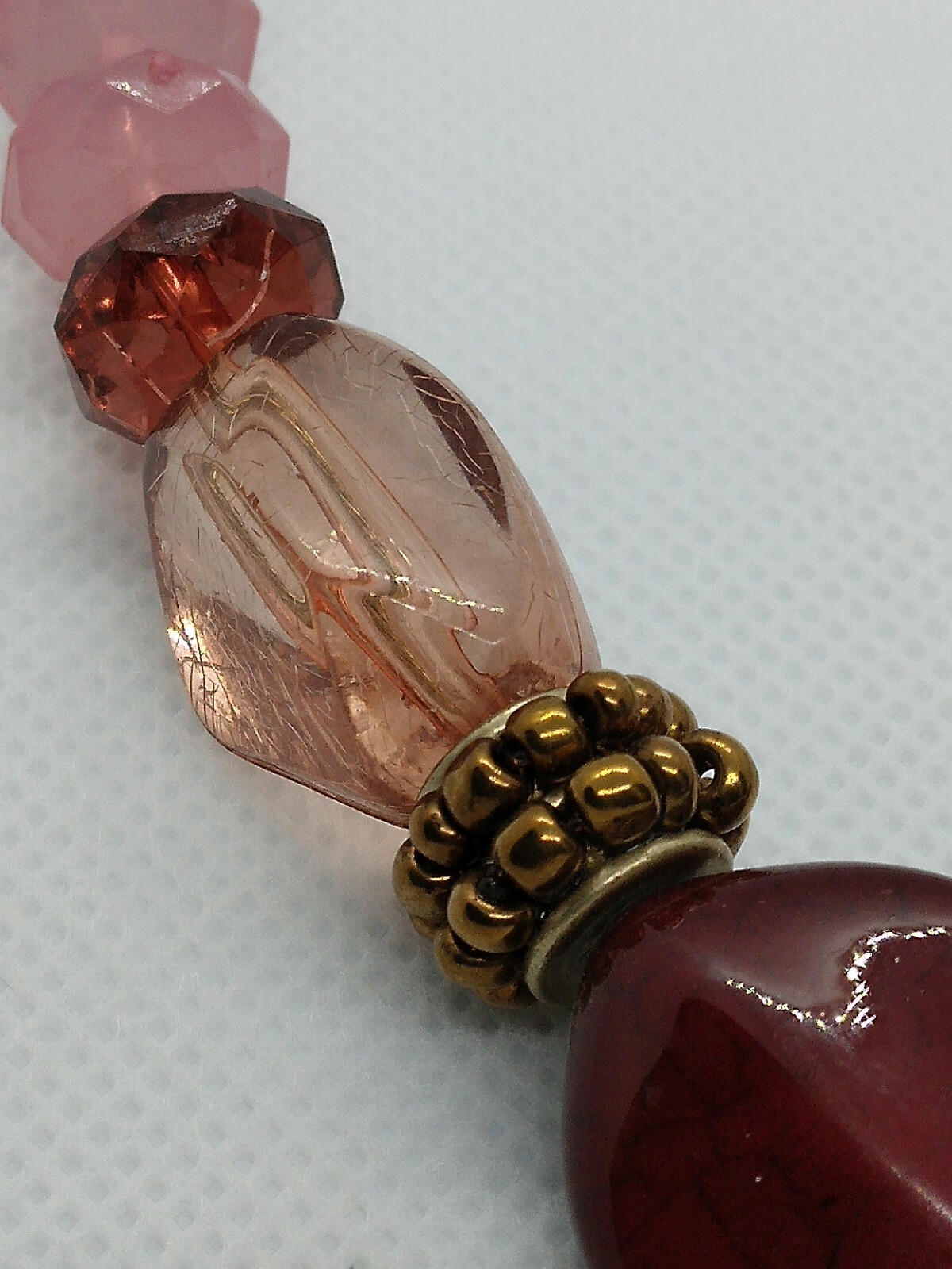 Vintage Napier Red Gold Pink Beaded Necklace Signed 16″ Choker with 3″ extender