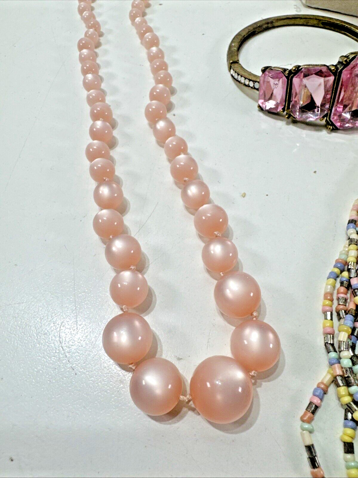 Beautiful Vintage Estate Lot 3x PINKS Beaded/Metal Necklaces & Bracelet