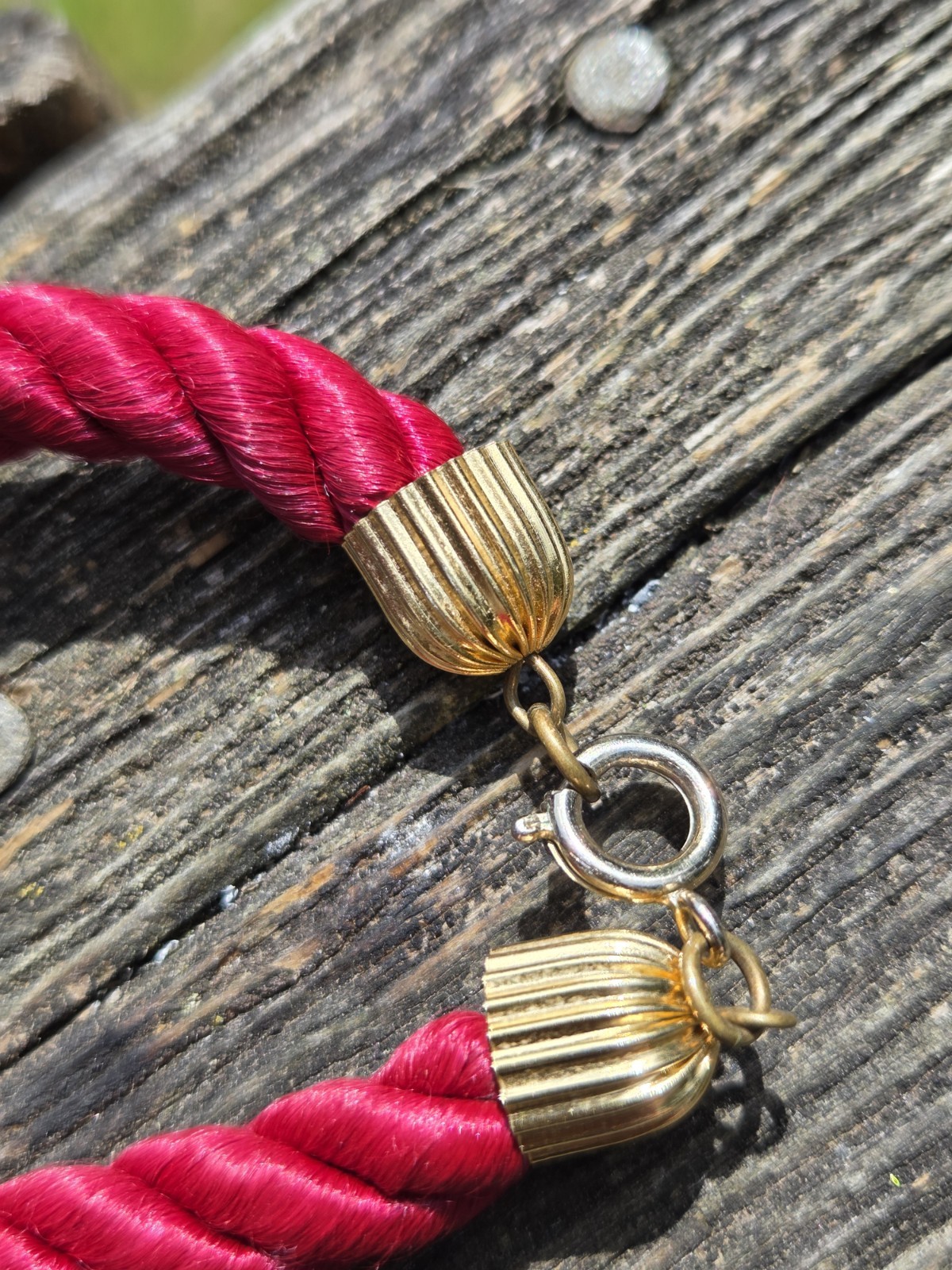 Vintage Gay Boyer Seashell Necklace Gold Tone Mermaid Red Rope Beach