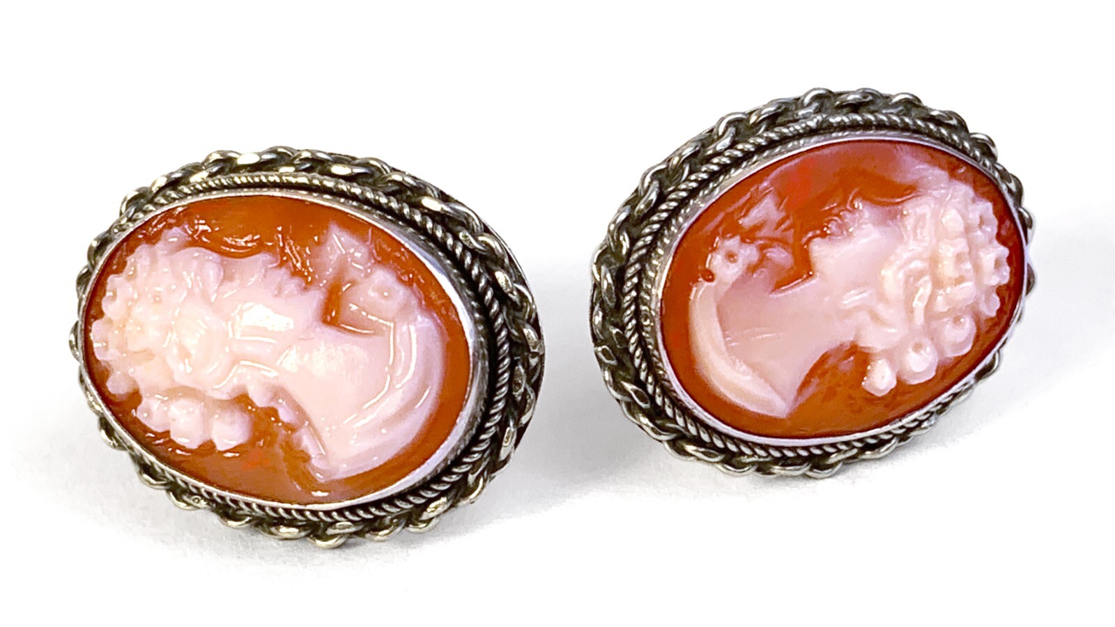 Vintage 6 Cameo Cannetille Bracelet & Cameo Earrings from Italy 800 925 Silver