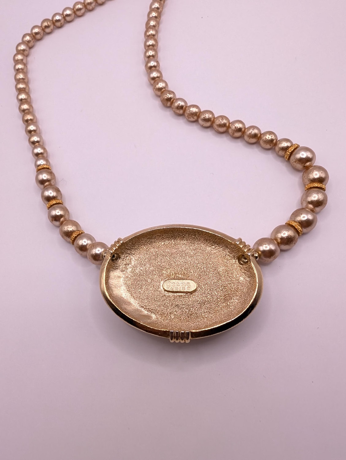 Vintage Orena Paris Gold Tone Pearl Necklace French signed Jewelry Collier
