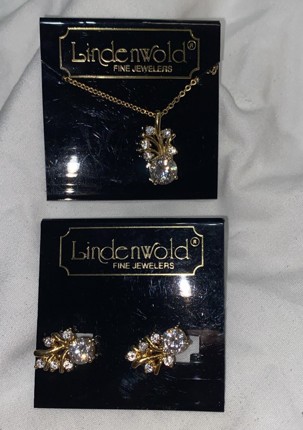 Necklace & Earrings by Lindenwold Fine Jewelers Gold Tone Cubic Zirconia CZ