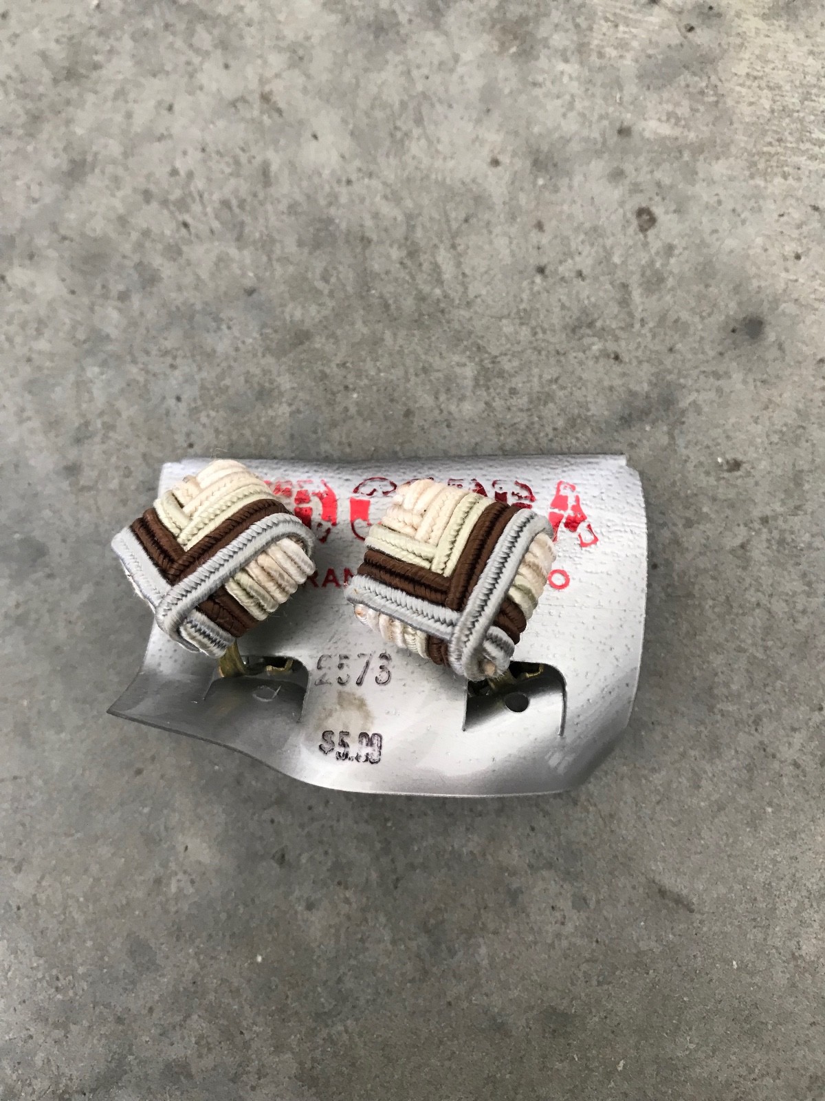 Vintage Retro Frank Giordano Woven White Brown Blue Pierced Earrings 1980s