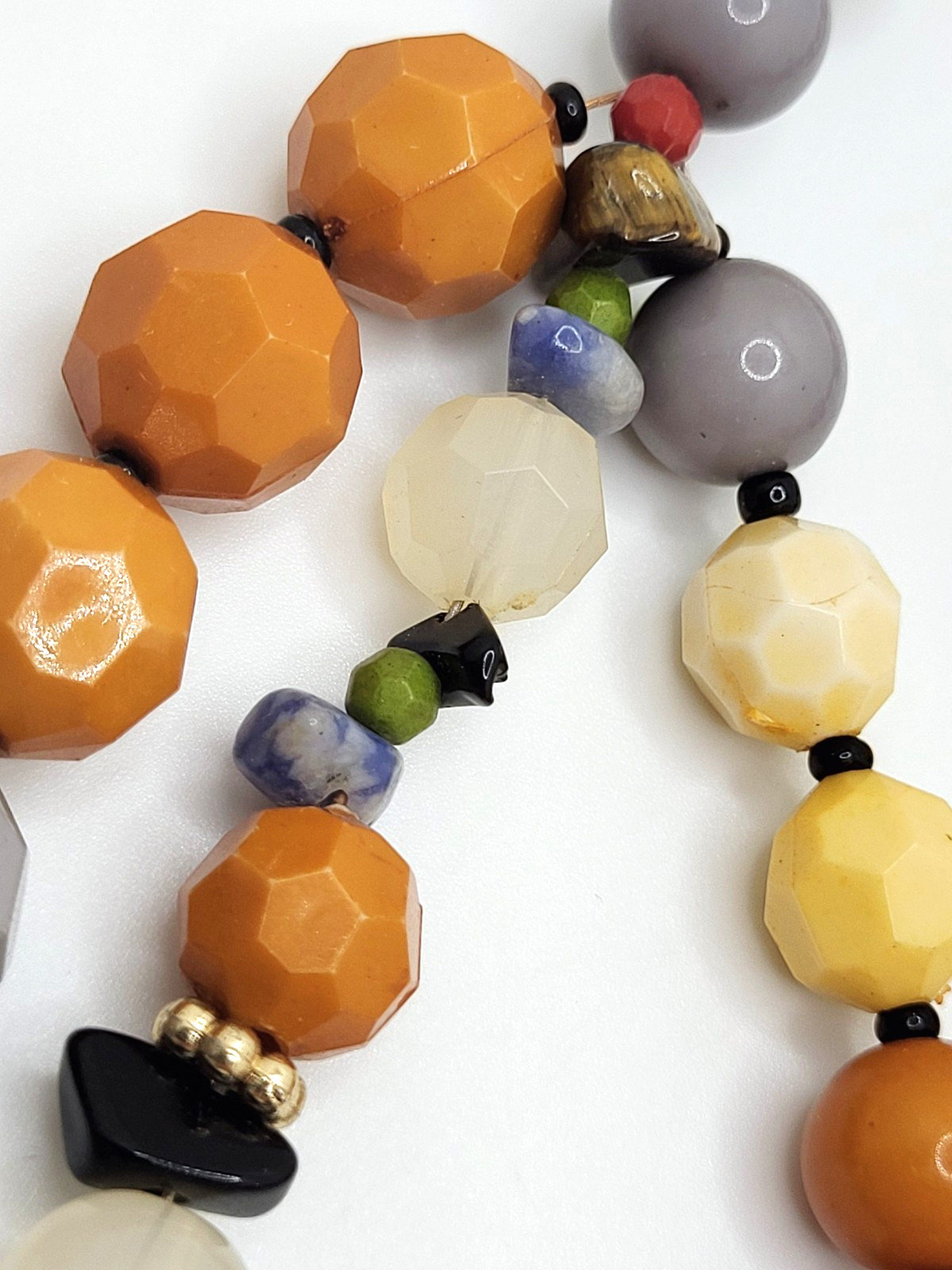 NENA Statement Natural & Acrylic Stone Choker Layered Faceted Beads & Pendant