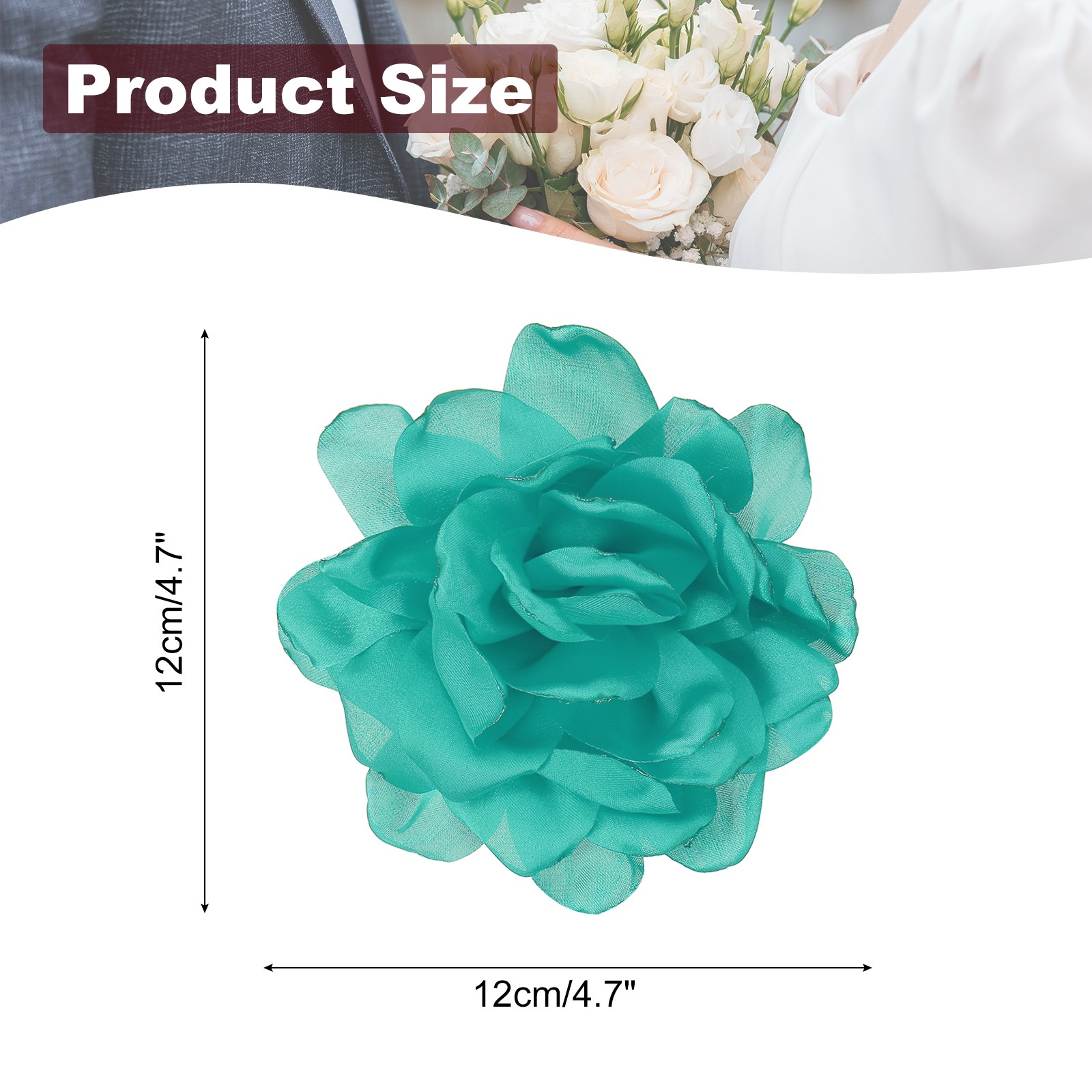 4.7″ Silk Satin Flower Brooch Pin Large Peony Floral Lapel Pin Turquoise