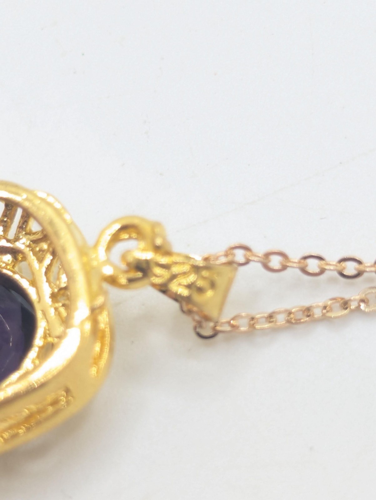 Vintage Gold Plated Sterling Silver Dark Purple Rhinestone Necklace Pendant Gift