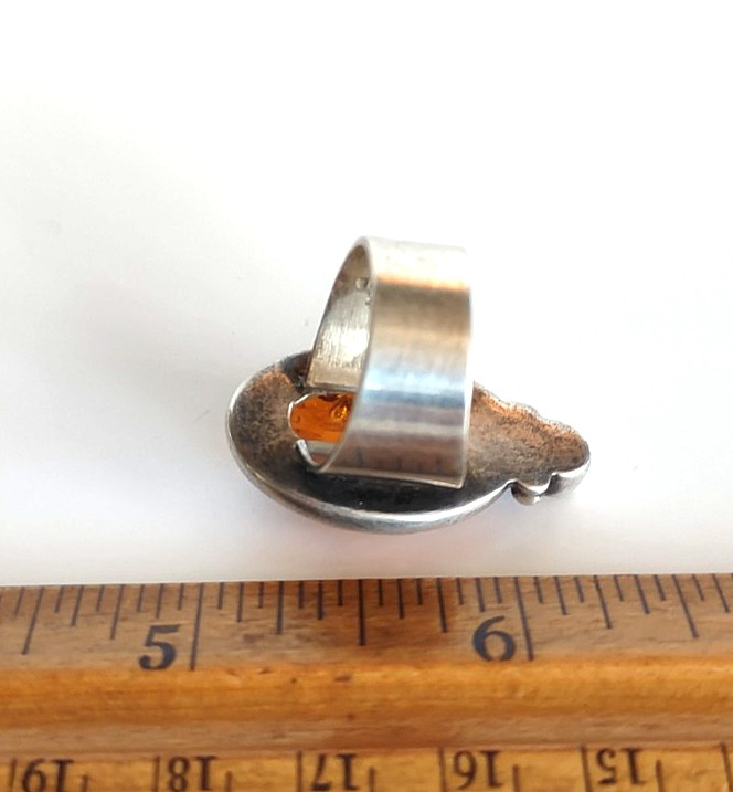 AKR Amy Kahn Russell Signed Sterling 925 Baltic Amber Modernist Ring Size 7