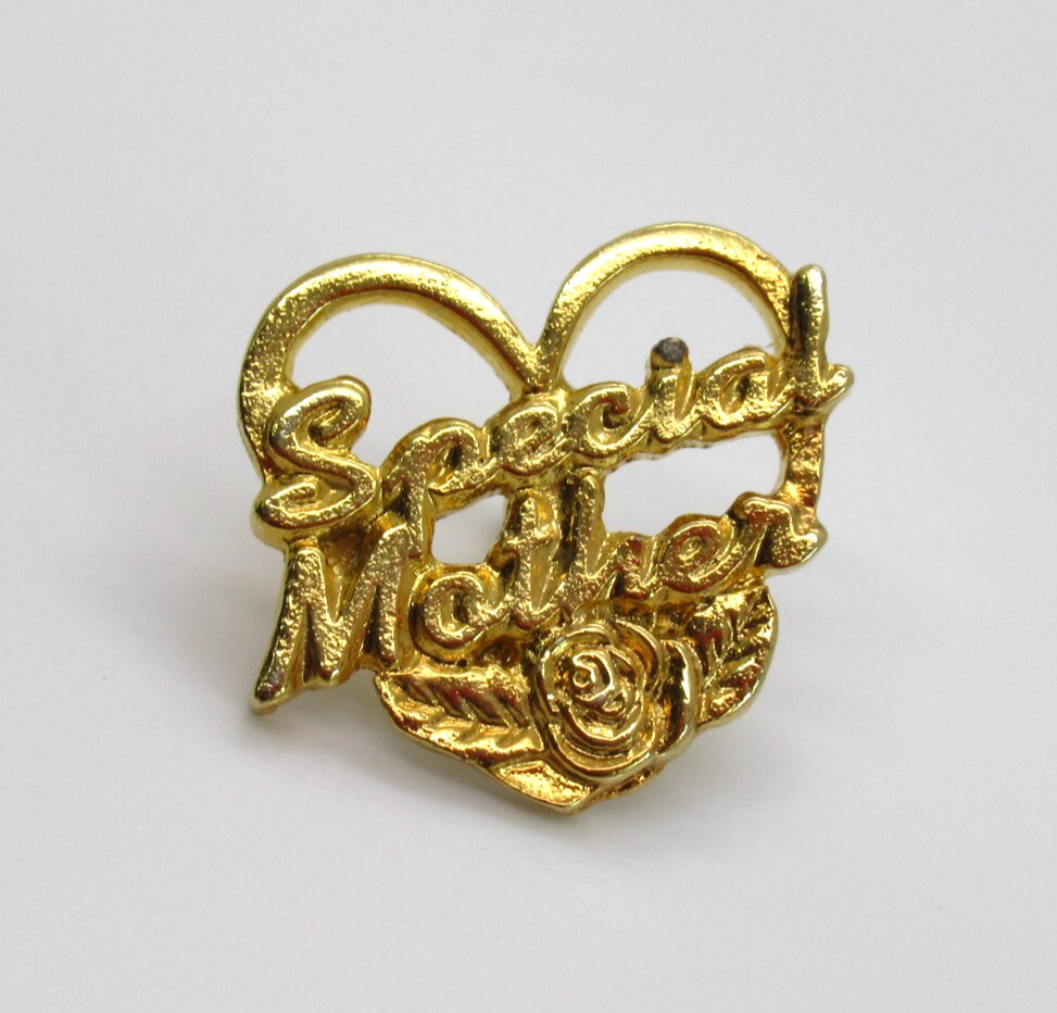 Special Mother Pin Gold Tone Heart Rose Design Vintage Lapel Pin Wear from Age